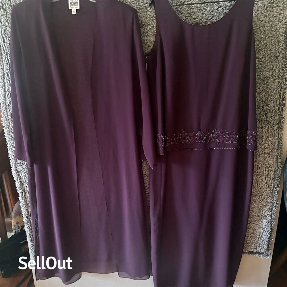 R&M Richards Women's Purple Evening Dress Set Size 16 Sleeveless Long